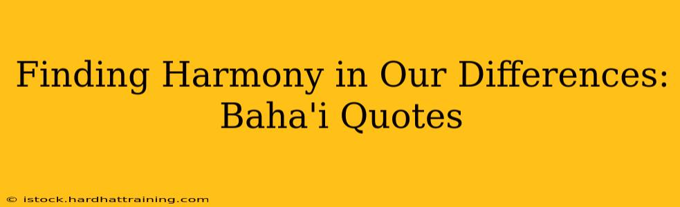 Finding Harmony in Our Differences:  Baha'i Quotes